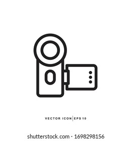 Video Camera Icon - Device Electronic Camcorder Icon Vector Design Outline Style Symbol On Light Background 