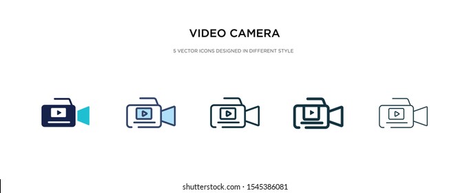 video camera icon in different style vector illustration. two colored and black video camera vector icons designed in filled, outline, line and stroke style can be used for web, mobile, ui