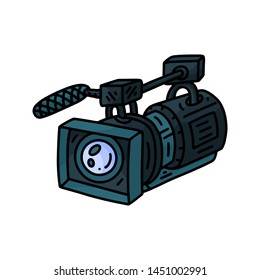 Video camera icon in doodle style. Photography and movie symbol. Hand drawn element. Vector illustration