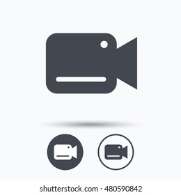 Video Camera Icon. Film Recording Cam Symbol. Security Monitoring. Circle Buttons With Flat Web Icon On White Background. Vector