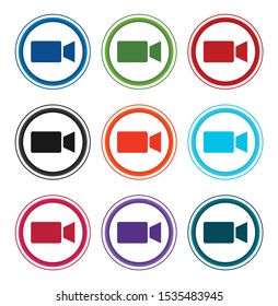 Video camera icon flat round buttons set illustration design isolated on white background