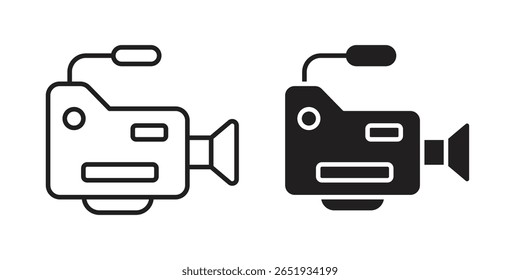 Video camera icon. Flat and stroke versions. Graphic elements.