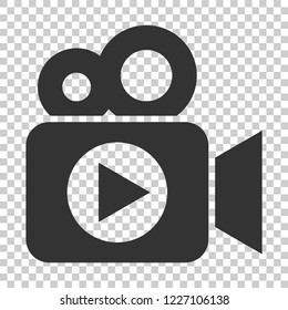 Video camera icon in flat style. Movie play vector illustration on isolated background. Video streaming business concept.