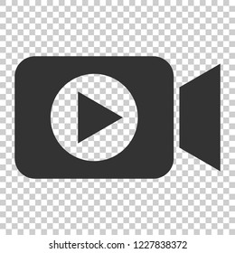 Video camera icon in flat style. Movie play vector illustration on isolated background. Video streaming business concept.