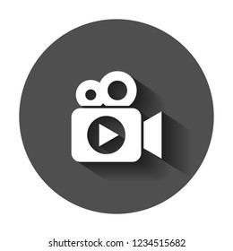 Video camera icon in flat style. Movie play vector illustration with long shadow. Video streaming business concept.