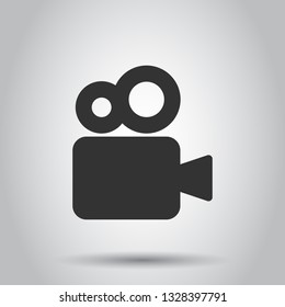 Video camera icon in flat style. Movie play vector illustration on white background. Video streaming business concept.