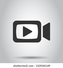 Video camera icon in flat style. Movie play vector illustration on white background. Video streaming business concept.