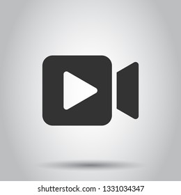 Video camera icon in flat style. Movie play vector illustration on white background. Streaming business concept.