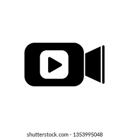 	
Video camera icon in flat style. Movie play vector illustration on white isolated background. Video streaming business concept