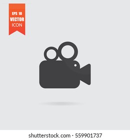 Video camera icon in flat style isolated on grey background. For your design, logo. Vector illustration.