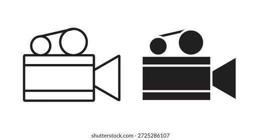 Video camera icon flat and thin stroke vector pack. Editable icons set
