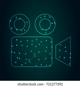 Video Camera icon - With glowing point and lines scales on the dark gradient background. Vector Illustration eps10.
