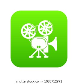 Video camera icon green vector isolated on white background