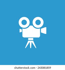 video camera icon, isolated, white on the blue background. Exclusive Symbols 