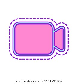 Video camera icon. Linear, thin outline. Colored sketch with dotted border on white background