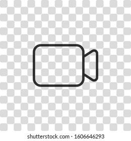 Video camera icon. Linear, thin outline. Black symbol on transparency grid