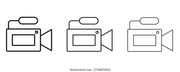 Video-Kamera-Symbol-Logo schwarzes Piktogramm-Set. Skizze mit dünnen Linien.