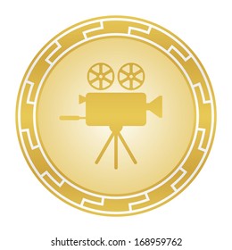 Video camera icon (luxury button, golden version)