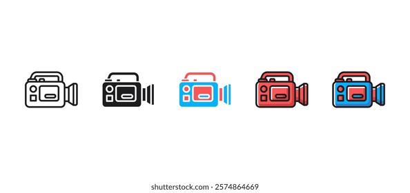 Video camera icon in a modern flat style for multimedia, video production, and creative projects. Ideal for web design, apps, digital media, filmmaking, and content creation purposes.