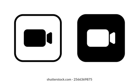 Video camera icon on black square. Social media call sign symbol