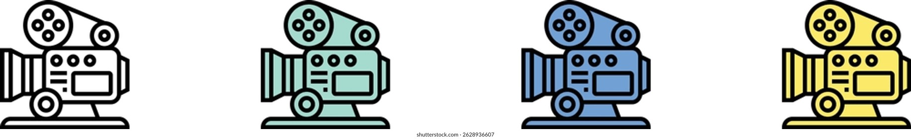 video camera icon. Outline, Green, Blue and Yellow Style Design Isolated On White Background