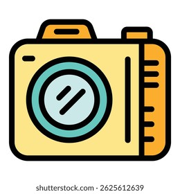 Ícone da câmera de vídeo. Contorno Vídeo câmera ícone de vetor para web design isolado no fundo branco cor plana