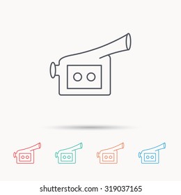 Video camera icon. Retro cinema sign. Linear icons on white background. Vector
