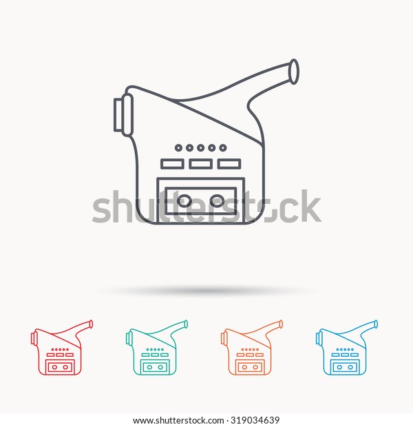 Video camera icon. Retro cinema sign. Linear icons\
on white background.\
Vector