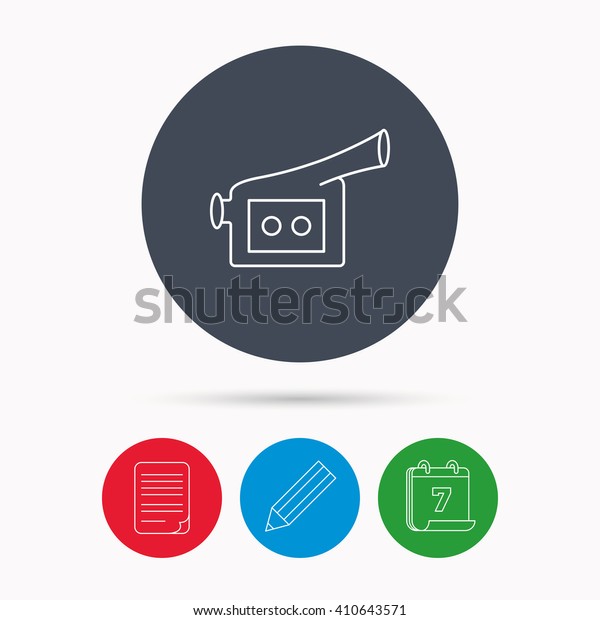 Video camera icon. Retro\
cinema sign. Calendar, pencil or edit and document file signs.\
Vector
