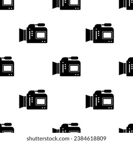 Video Camera Icon Seamless Pattern, Motion Picture Acquisition Electronic Device Vector Art Illustration