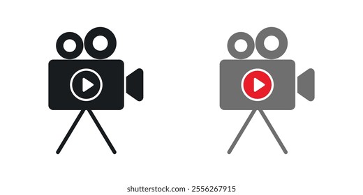Video camera icon set in black and colored versions.