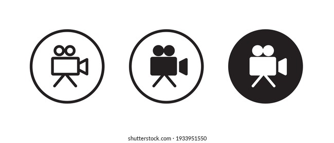 Conjunto de iconos de la cámara de vídeo. Cine relacionado, Cine, Cine, Periodístico, Noticias, Medios, Grabador, Retro, Cine, Premios, Entretenimiento, Grabación, Edición Vectorial, Pictograma lineal aislado en blanco.