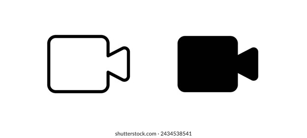 Video camera icon set. Cinema related, Film, Movie, Journalistic, news, media line icons set, editable stroke isolated on white, linear vector outline illustration, symbol logo design style