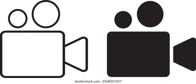 Video camera icon set. Line and bold style Video camera symbol. Camera sign