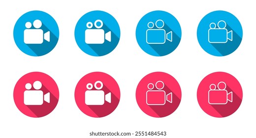 Video camera icon set with long shadow. Film, movie sign symbol