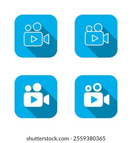 Video camera icon set with long shadow. Movie, cinema concept