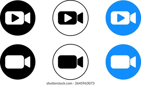 video camera icon set. Play buttons sign. User profile icon symbol. Social media elements. media player button icons
