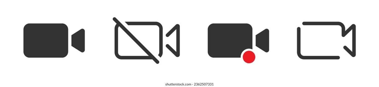 Conjunto de iconos de la cámara de vídeo. Señal de cámara de vídeo. Icono de cámara de película. Ilustración vectorial.