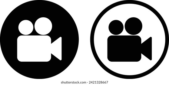 Video camera icon set in two styles . Movie sign vector . Video icon