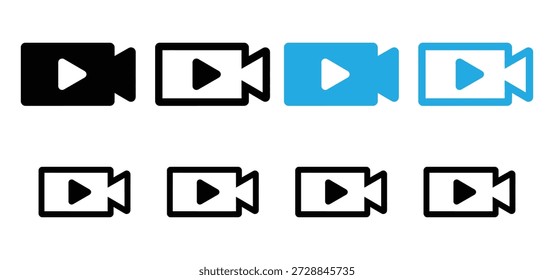 Vector de conjunto de iconos de cámara, grabación de películas y Colección de símbolos de reproducción de cine, Vector de iconos. Signo y símbolo de la cámara. Signo de película. Signo de cine