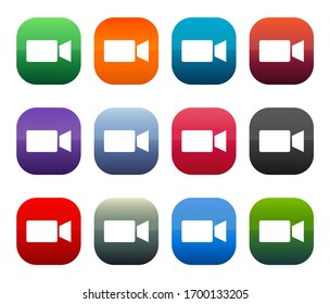 Video camera icon shiny square buttons set illustration design isolated on white background
