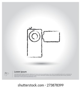 Video Camera Icon, Sketch Doodle pictogram icon on gray background. Vector illustration