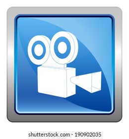 Video camera icon - squared vector button isolated on blue