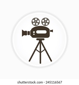 Video camera icon or stamp black and grey color badge