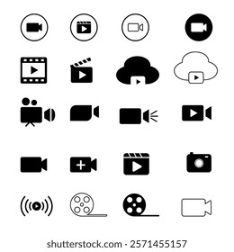 video camera icon for streaming , facetime icons video call symbol, Video player icon set