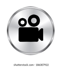 Video camera icon - vector brushed metal button