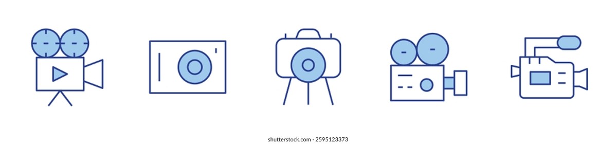 video camera, camera. Camera Icon vector illustration. Line Duotone style. Editable stroke.