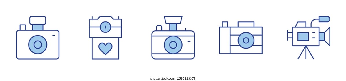 video camera, camera. Camera Icon vector illustration. Line Duotone style. Editable stroke.