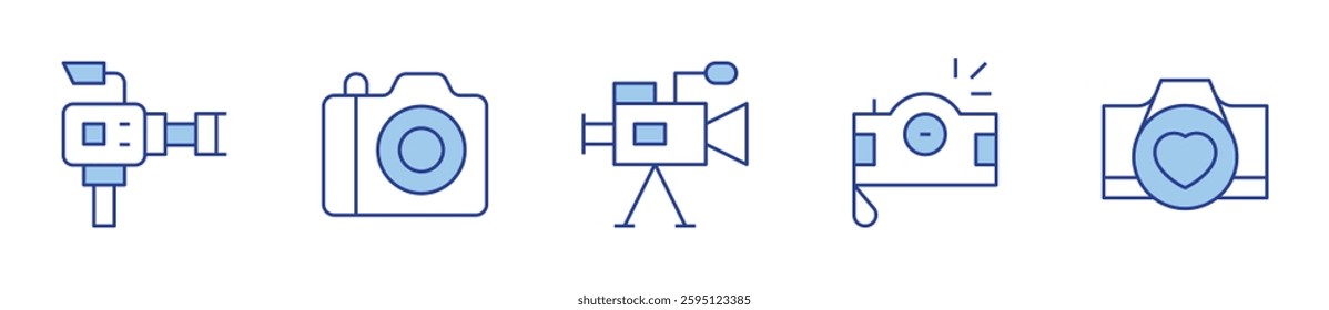 video camera, camera. Camera Icon vector illustration. Line Duotone style. Editable stroke.