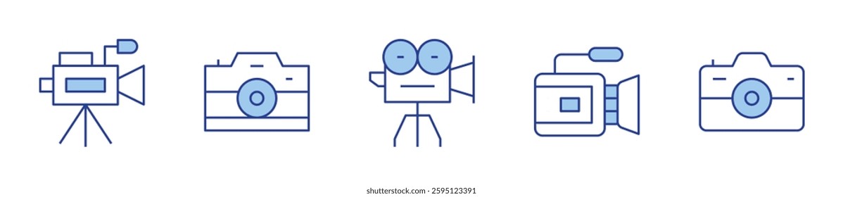 video camera, camera. Camera Icon vector illustration. Line Duotone style. Editable stroke.